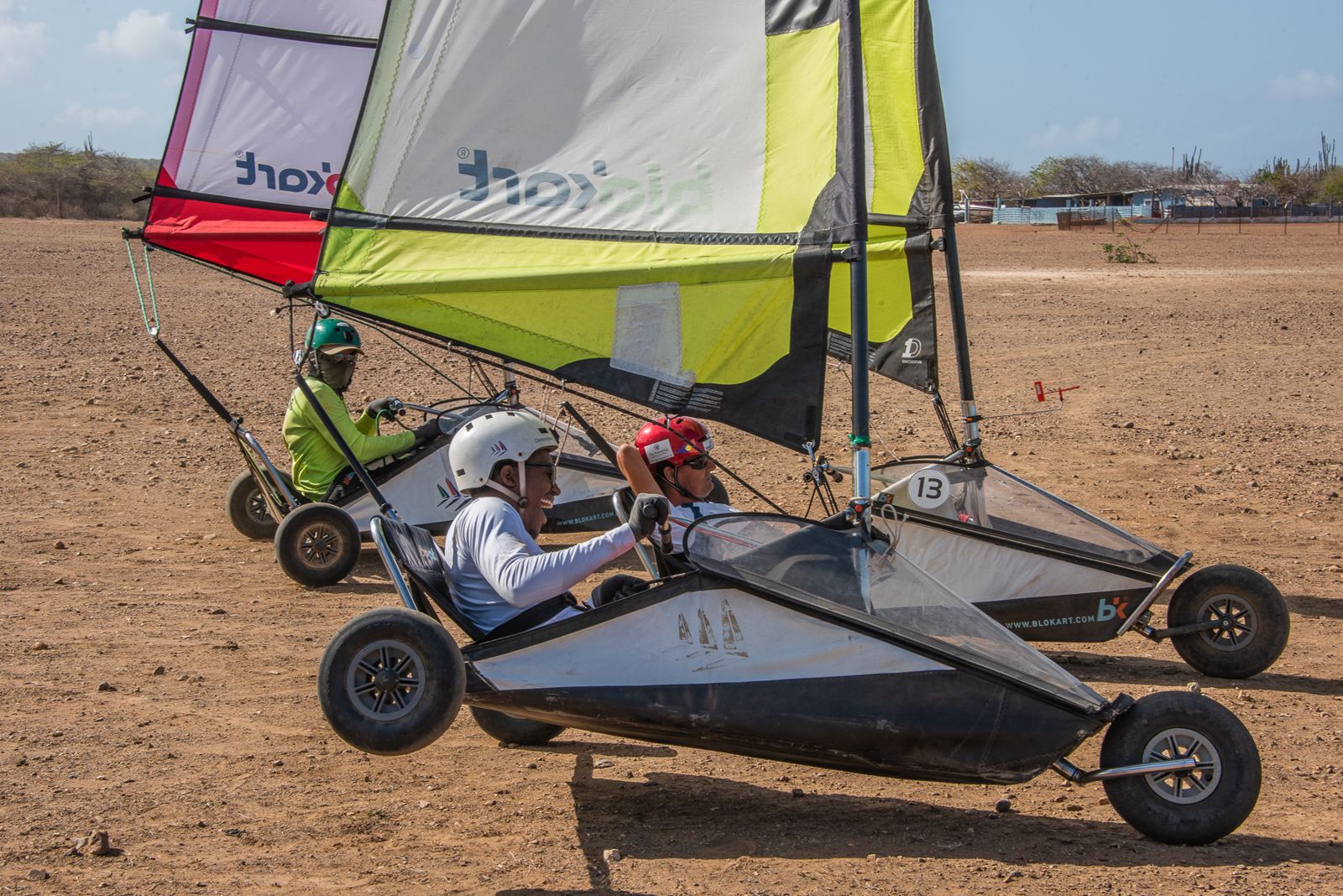 Three blokarts racing close together